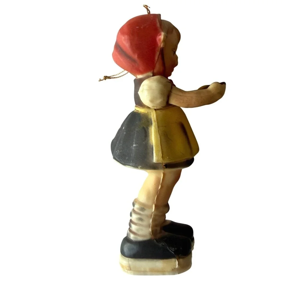 Vintage Plastic Girl Figurine Ornament Hummel‎ Style Yellow Dress Cottagecore